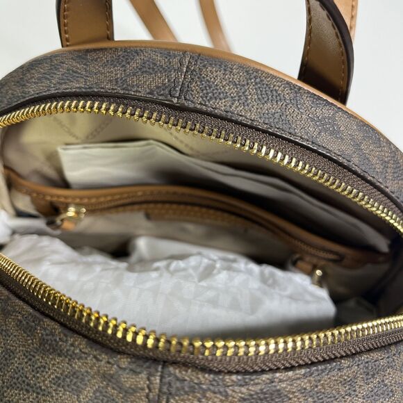 Michael Kors Rhea Medium Pleated Logo Backpack Brown Acorn NWT - Picture 6 of 16
